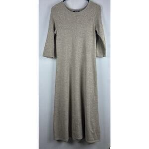 Lands End Sz XS ( 2-4) Brown Heathered wool silk blend 3/4 length slv maxi dress